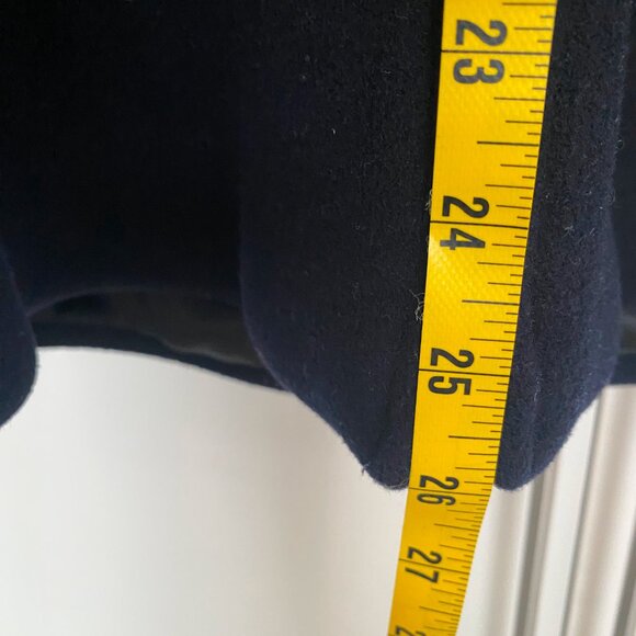 Sandro Women's Navy Wool Coat with Black Leather Trim, Size 40 - Picture 6 of 6